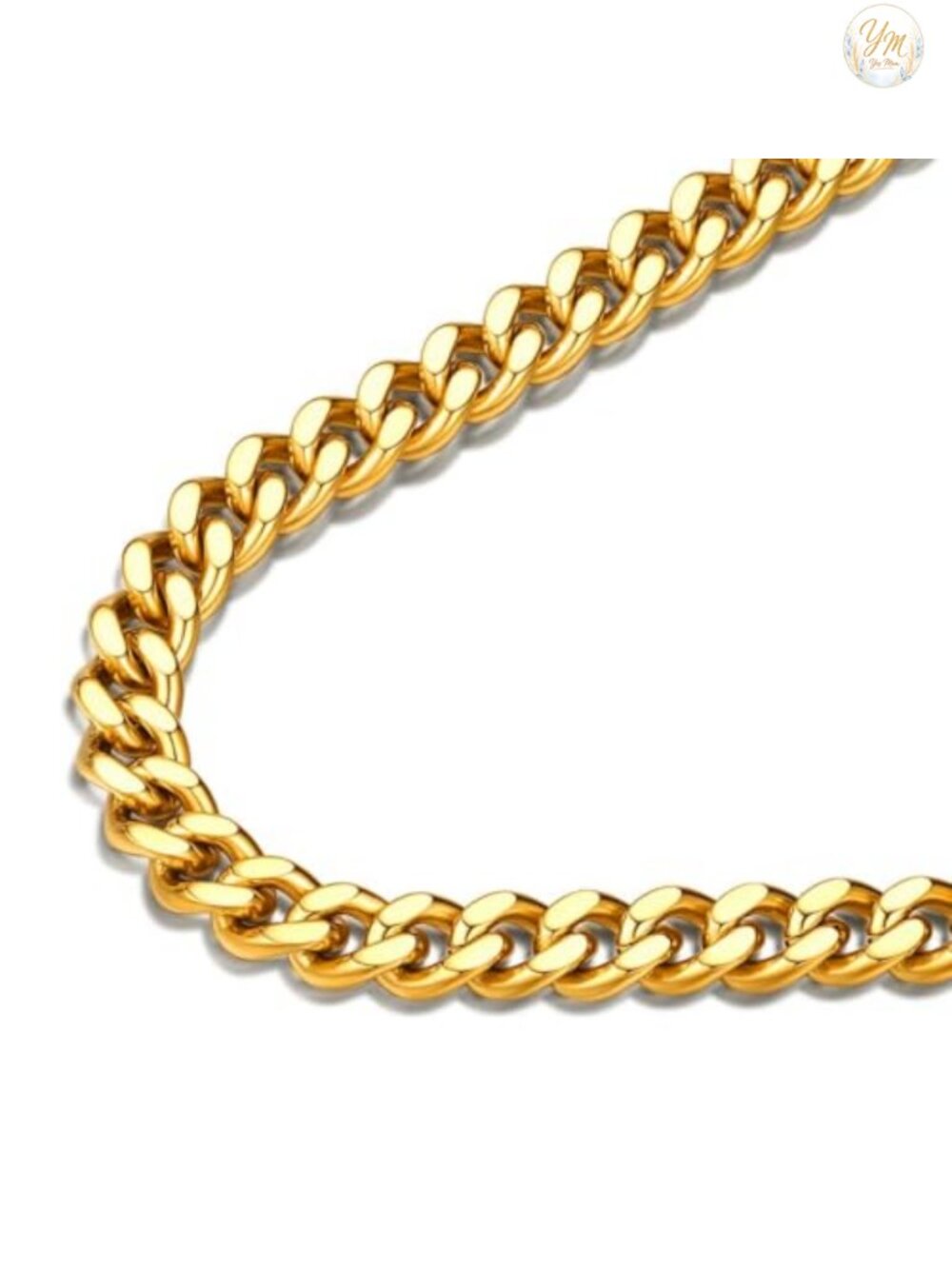FindChic Men 18K Gold Plated Stainless Steel Curb Chain Necklace 7mm 18in Hip